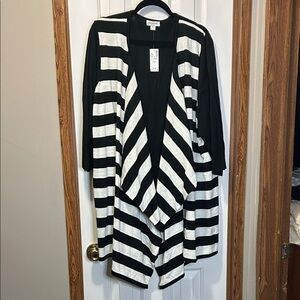 Avenue Black and White Striped Cardigan Sweater